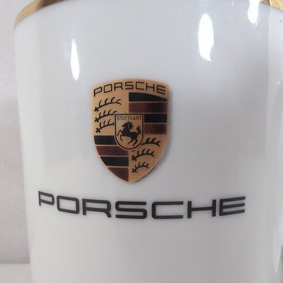 Porsche Germany Mug Monogram Logo White Gold Coffee Ceramic Luxury Car Trim - Picture 2 of 14
